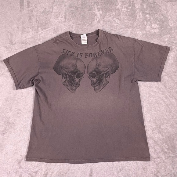 Y2K Sickboy Motorcycles Graphic T-Shirt Mens XL Skulls Sick Is Forever Brown - Picture 2 of 11